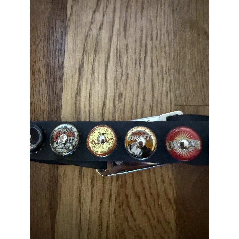 Little Earth Seatbelt Beer Bottle Cap Belt Mens  Black Recycled Adjustable
